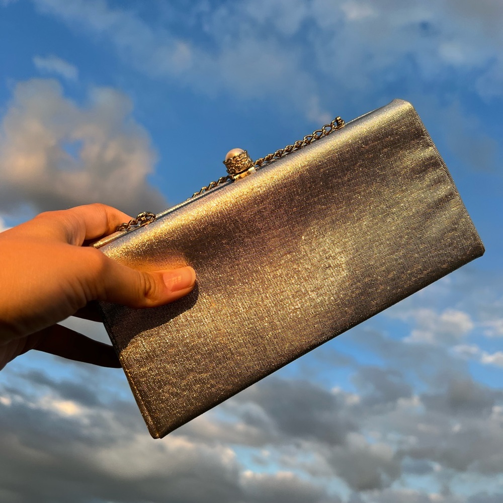 Silver small clutch bag vintage midcentury metallic
